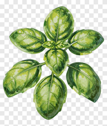 Basil Leaf Watercolor Illustration PNG