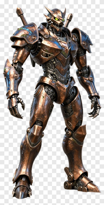 Mecha Warrior In Bronze Armor PNG
