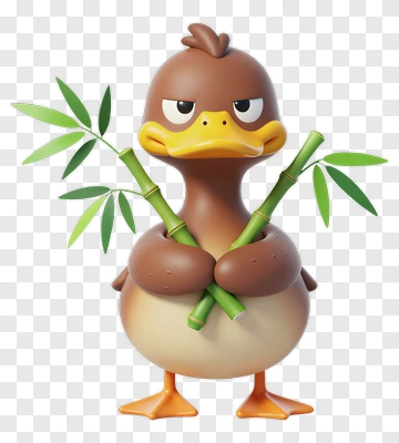 Cute Duck Holding Bamboo PNG