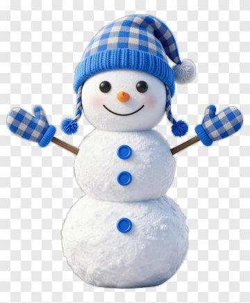Snowman With Blue Checkered Hat And Gloves PNG