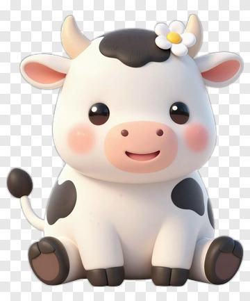 Cute Cartoon Cow With Flower PNG