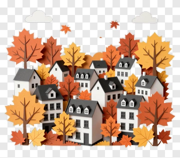 Autumn Village Paper Cutout PNG