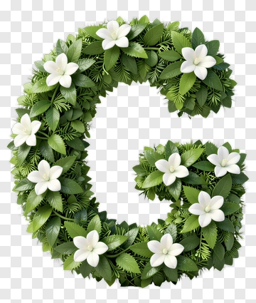Letter C Wreath With White Flowers PNG