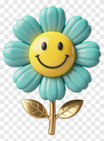 Smiley Flower With Golden Stem PNG