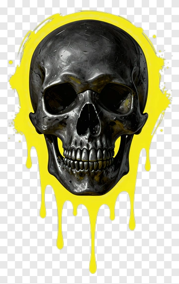Black Skull With Yellow Paint PNG
