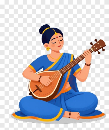 Woman Playing Sitar In Traditional Attire PNG