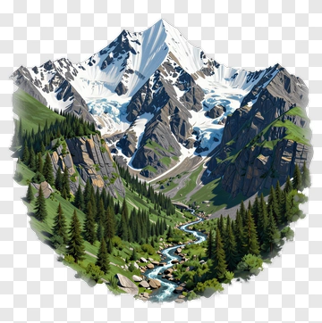 Mountain Valley With River And Forest PNG