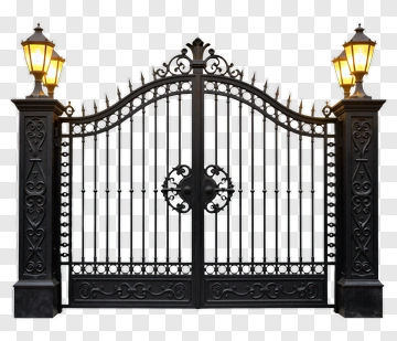 Elegant Iron Gate With Lamps PNG