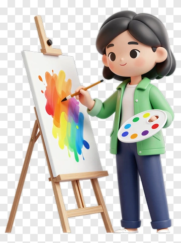 Cartoon Artist Painting Rainbow PNG