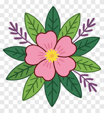 Pink Flower With Green Leaves And Lavender PNG