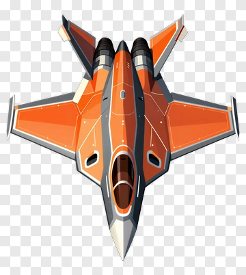 Orange Fighter Jet Top View PNG