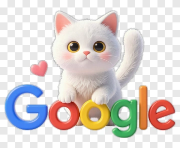 White Cat With Google Logo PNG