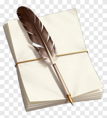 Feather Quill On Stack Of Paper PNG