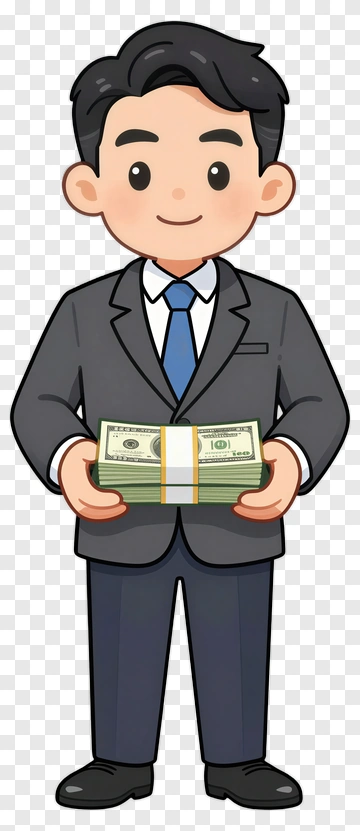 Happy Businessman Holding Money PNG