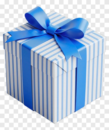 Blue And White Striped Gift Box With Ribbon PNG