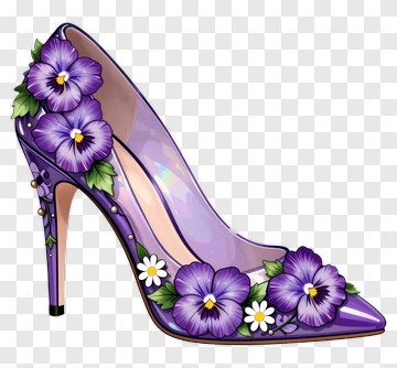 Purple High Heel With Flower Decor PNG