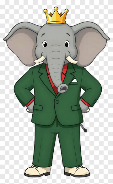Cartoon Elephant King In Green Suit PNG