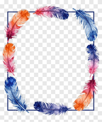Watercolor Feathers Frame PNG