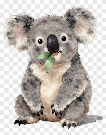 Cute Koala Eating Eucalyptus Leaf PNG