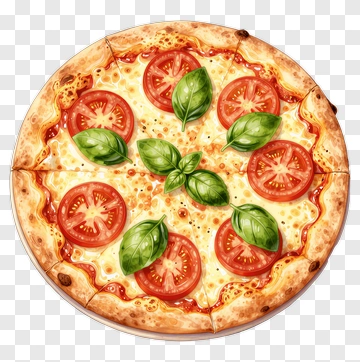 Watercolor Pizza With Tomato And Basil PNG