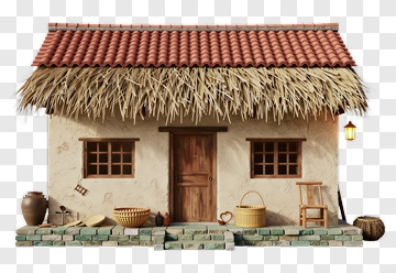 Rustic Cottage With Thatched Roof PNG