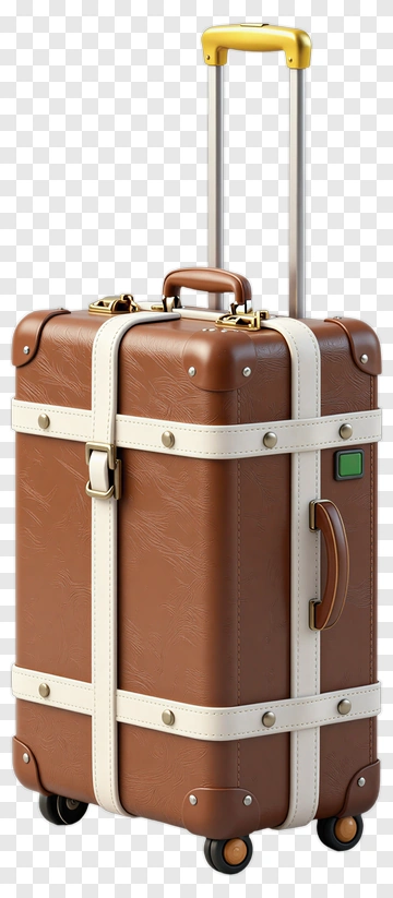 Brown Leather Suitcase With White Straps PNG