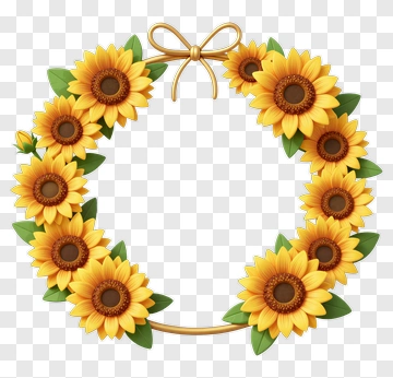 Sunflower Wreath With Golden Bow PNG