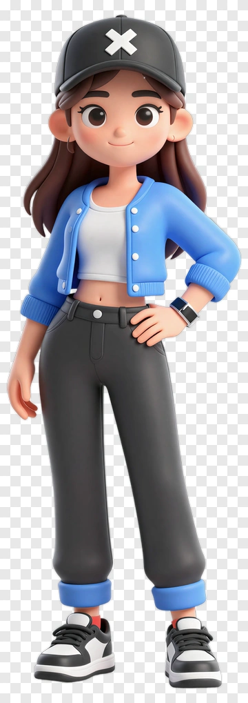 Cartoon Girl In Casual Outfit PNG