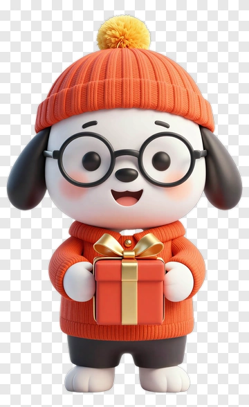 Cartoon Dog Holding Gift PNG