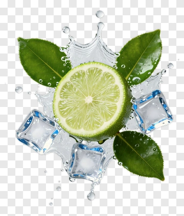 Lime Slice With Ice And Leaves PNG