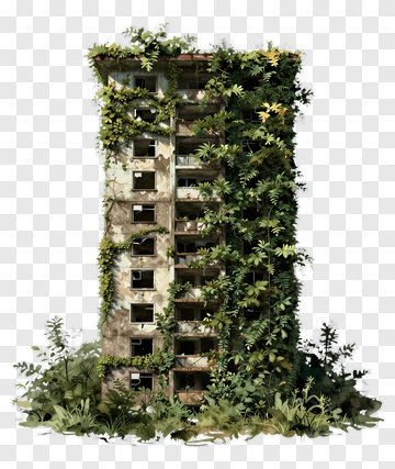 Abandoned Building Overgrown With Greenery PNG