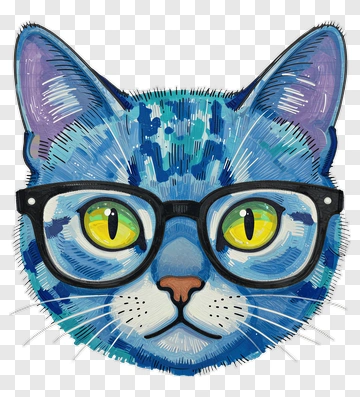 Blue Cat With Glasses PNG