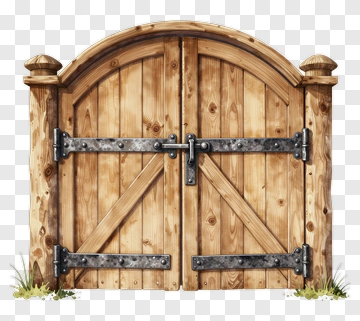 Wooden Gate With Metal Latch PNG