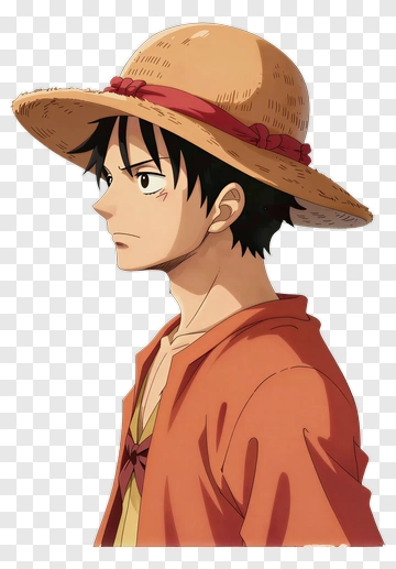 Luffy In Straw Hat And Orange Shirt PNG