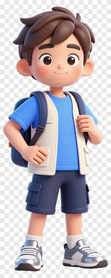 Cartoon Boy With Backpack PNG