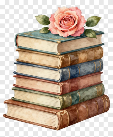 Stack Of Books With Rose PNG
