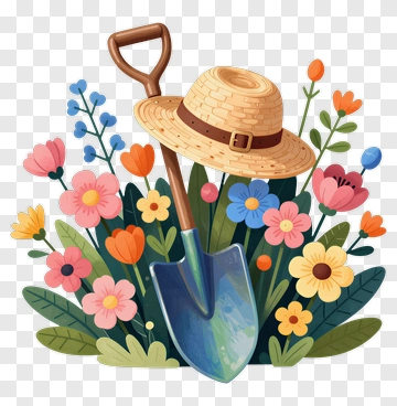Gardening Tools And Flowers PNG