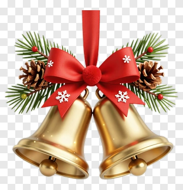 Golden Christmas Bells With Red Ribbon PNG