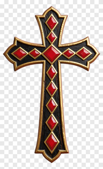 Golden Cross With Red Gemstones PNG