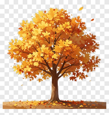 Autumn Maple Tree With Falling Leaves PNG