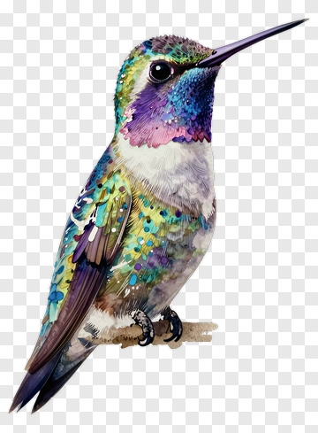 Colorful Hummingbird Watercolor Illustration PNG
