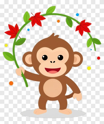 Happy Monkey Holding Flower Wreath PNG