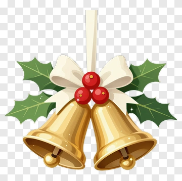 Golden Bells With Holly And Berry PNG