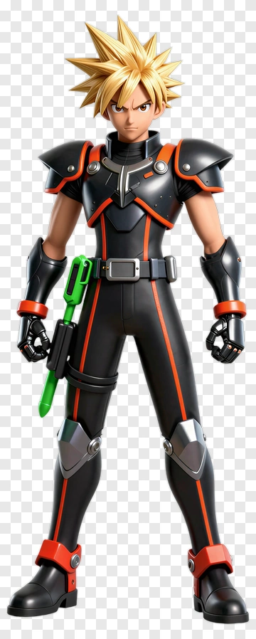Spiky-haired Action Figure In Black Armor PNG