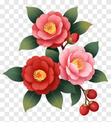 Camellia Blossoms With Fruit PNG
