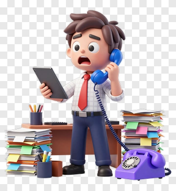 Cartoon Man Talking On Phone At Desk PNG