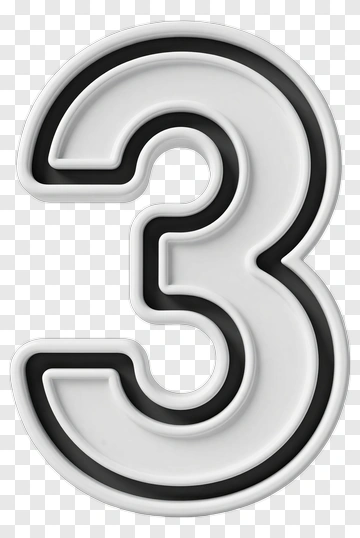 White Number Three With Black Outline PNG