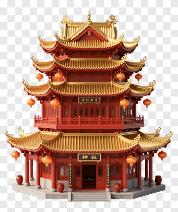 Grand Chinese Temple With Red And Gold Roof PNG