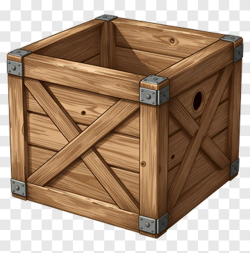 Wooden Crate With Metal Brackets PNG