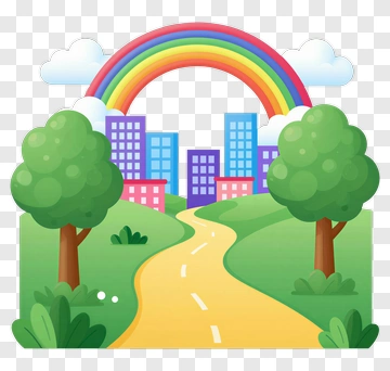 Rainbow Over City Path PNG
